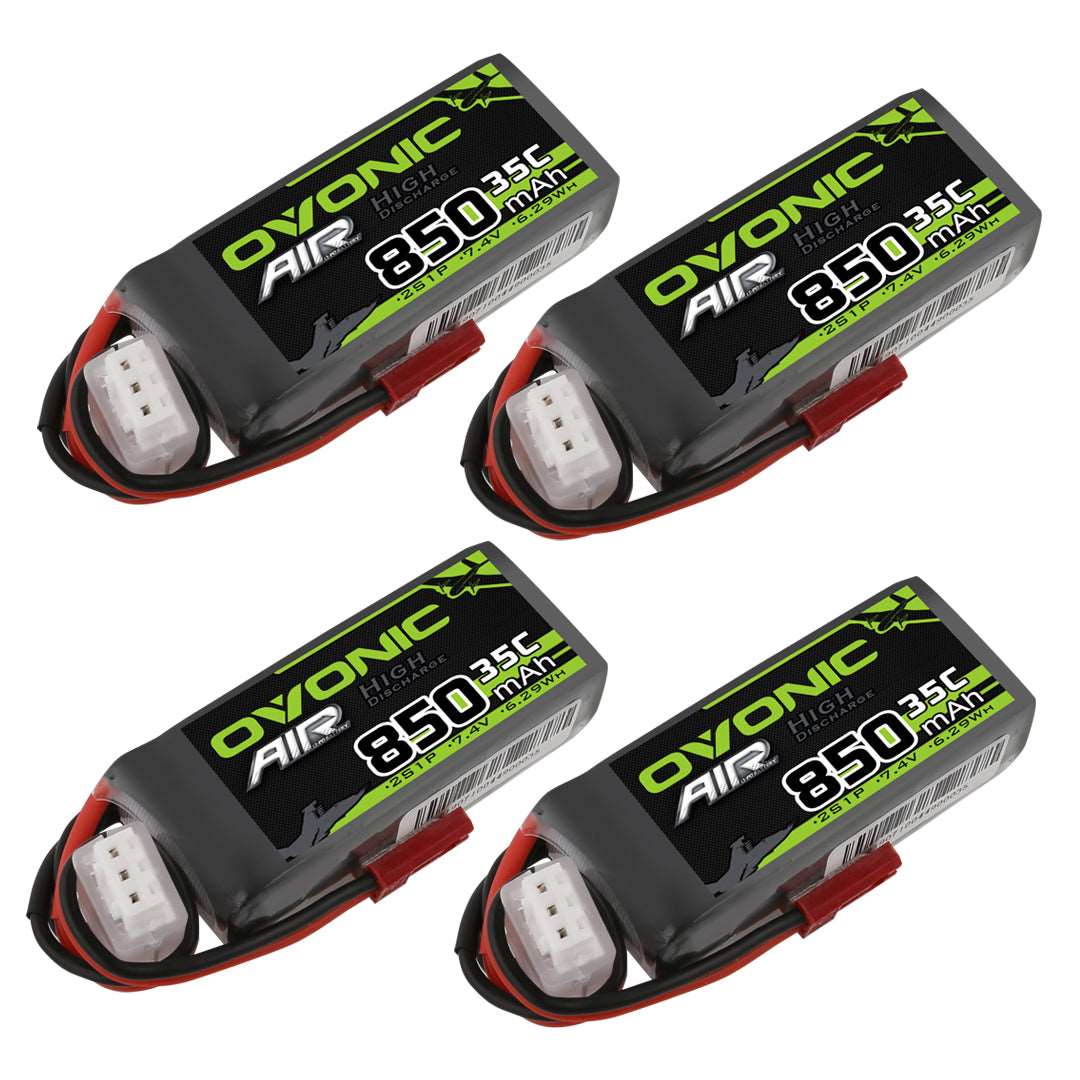 [4 Packs] Ovonic 850mah 2S 7.4V 35C Lipo Battery Pack with JST Plug for Airplane & Heli - Ampow