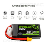 4×Ovonic 650mah 3S 11.1V 80C Lipo Battery Pack with XT30 Plug for Small FPV