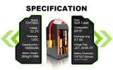 2×Ovonic 120C 6S 1600mAh LiPo Battery 22.2V for FPV Racing with XT60 Plug