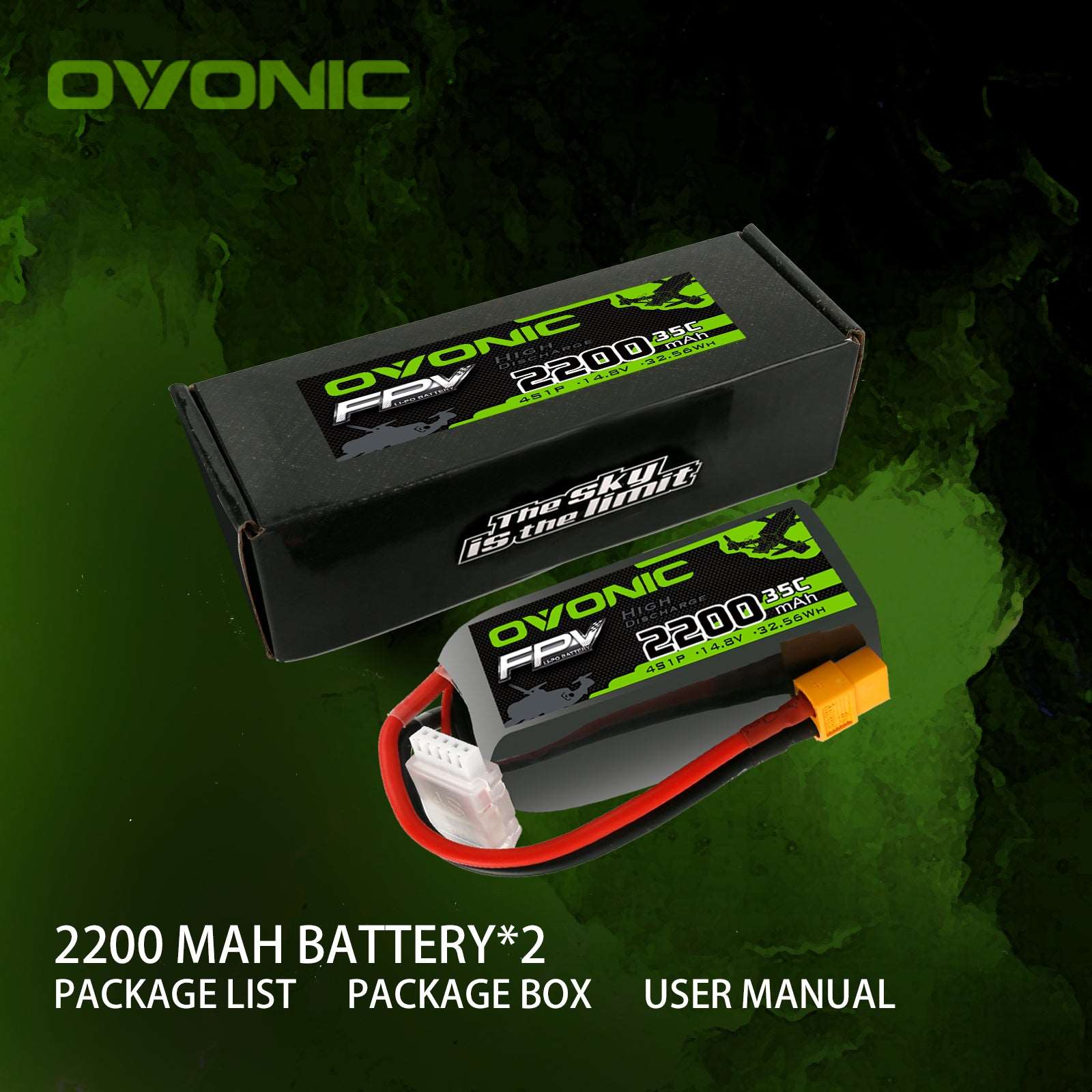 OVONIC 4S 2200mAh 14.8V 35C Lipo Battery With XT60 Plug For Long Range FPV - Ampow