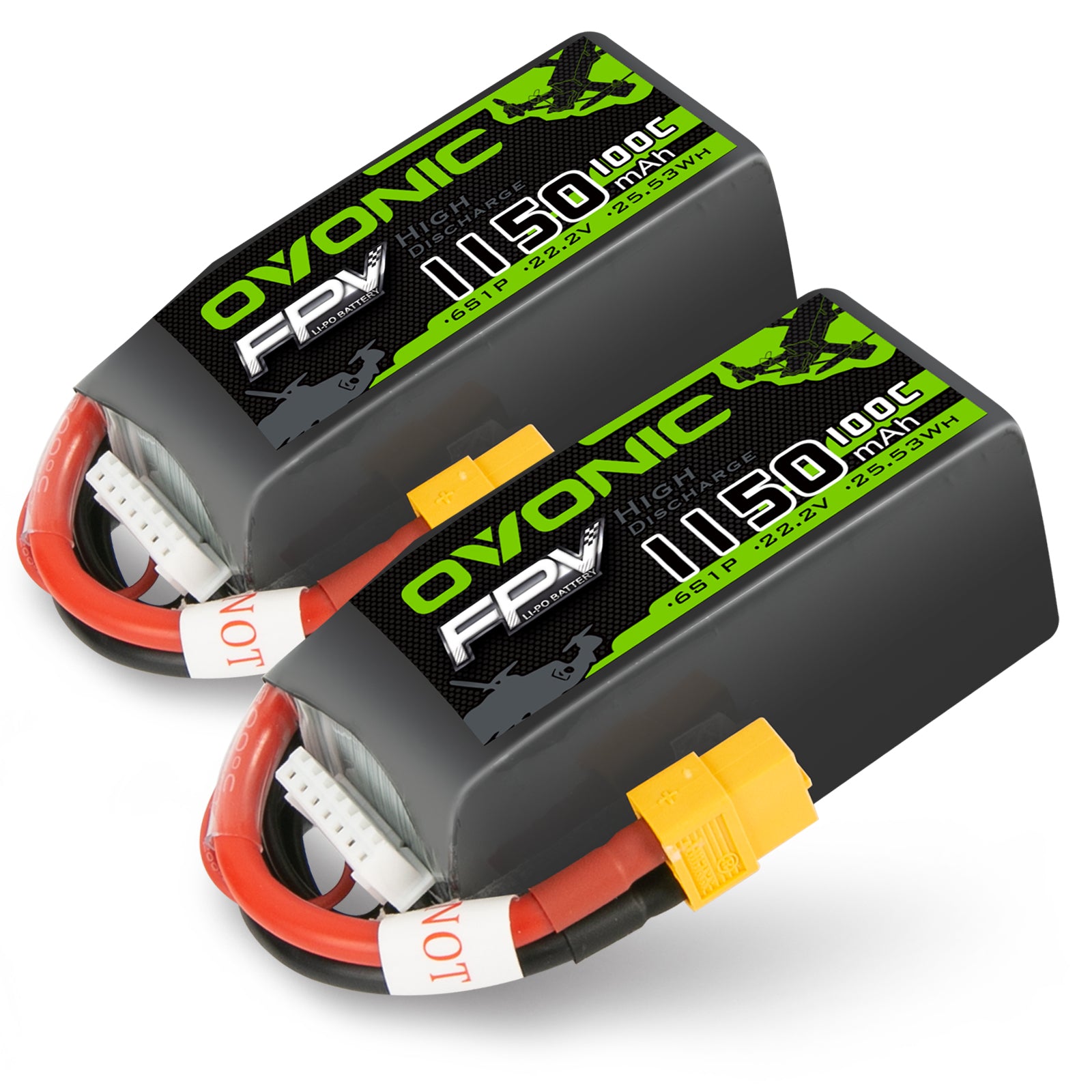 2×Ovonic 100C 6S 1150mAh 22.2V LiPo Battery for FPV - XT60 Plug