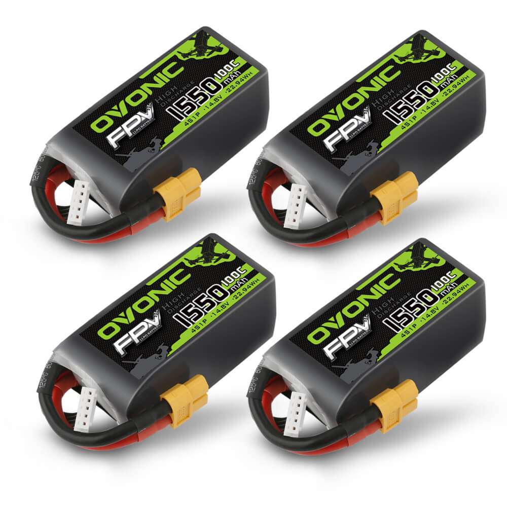 4xOvonic4SLipoBattery1550mah4S1P100C14.8VLipoBatteryPackwithXT60Plugfor5inchFPVRacingFreestyleCinewhoopToothpickDrone