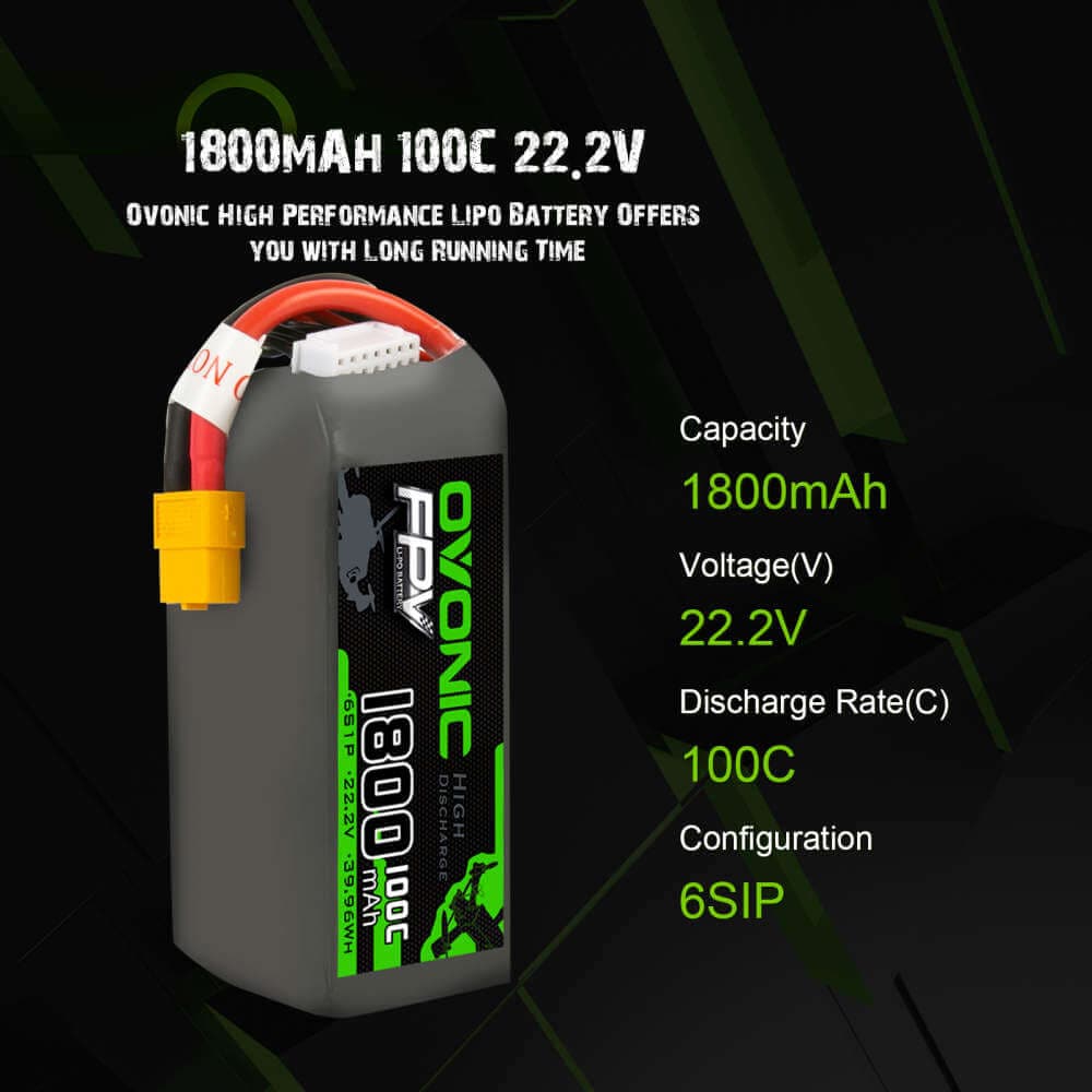 Ovonic 100C 6S 1800mAh 22.2V LiPo Battery for FPV