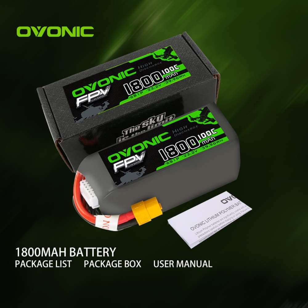 Ovonic 100C 6S 1800mAh 22.2V LiPo Battery for FPV RC drone