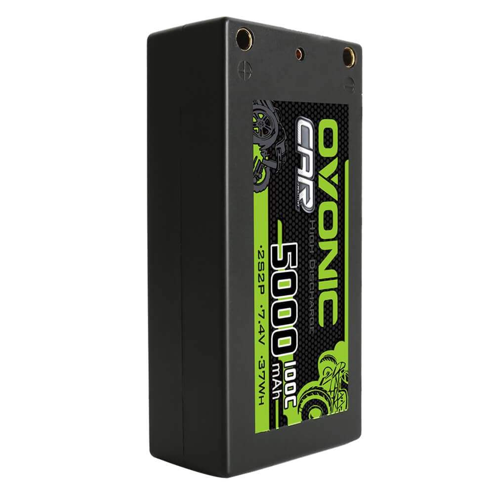 Ovonic 100C 7.4V 5000mAh 2S2P Hardcase Shorty LiPo Battery with 4mm Bullet for 1/10 RC Buggy Truck - Ampow