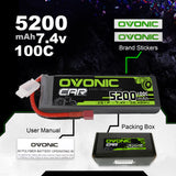 2x Ovonic 100C 2S1P 5200mAh 7.4V LiPo Battery for RC Car - Deans Plug