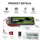 2x Ovonic 100C 2S1P 5200mAh 7.4V LiPo Battery for RC Car - Deans Plug