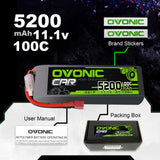 Ovonic 100C 3S1P 5200mAh 11.1V LiPo Battery for RC Car - Deans Plug