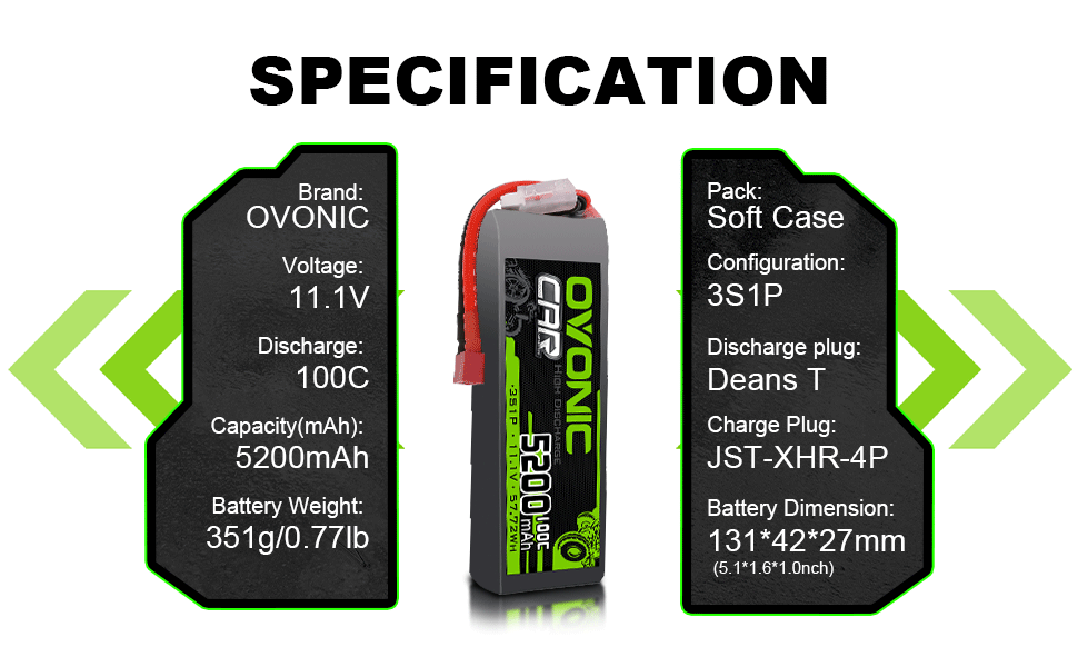 2x Ovonic 100C 3S1P 5200mAh 11.1V LiPo Battery for RC Car - Deans Plug