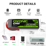 Ovonic 100C 3S1P 7000mAh 11.1V LiPo Battery for RC Car - Deans Plug