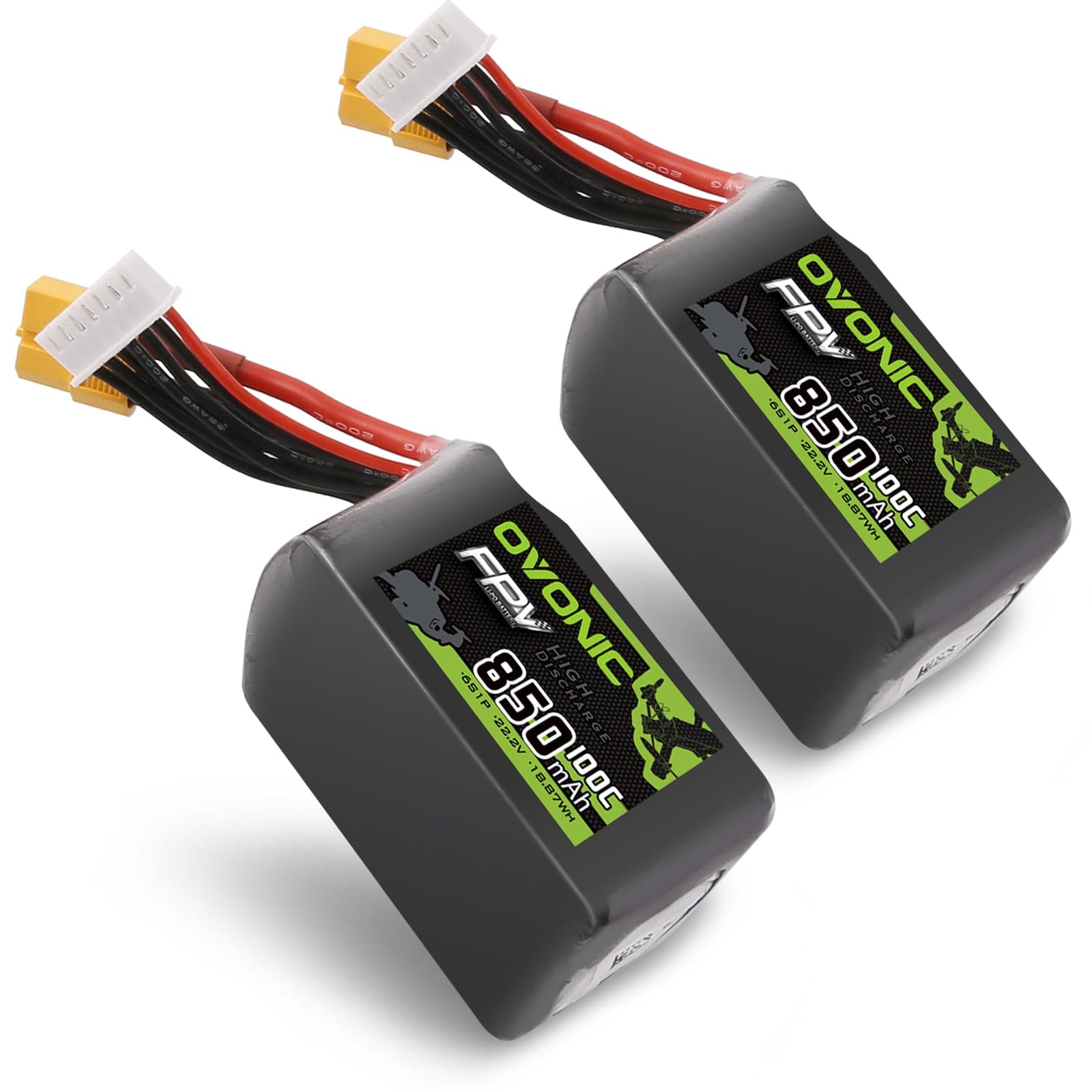 2x Ovonic 100C 6S 850mah Lipo Battery 22.2V Pack with XT60 Plug for fpv freestyle