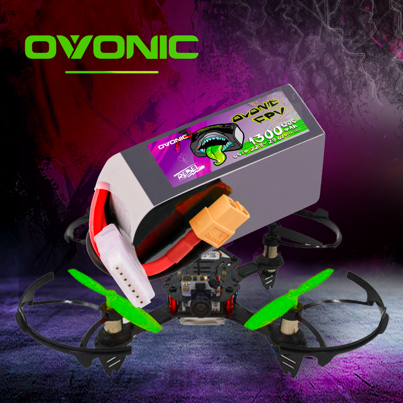 2×Ovonic Rebel 2.0 120C 6S 1300mAh Lipo Battery LiHV 22.8V Pack with XT60 Plug for 5 to 6 inch FPV Drone