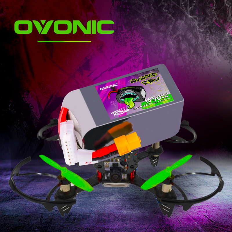2×Ovonic Rebel 2.0 120C 6S 1850mah Lipo Battery LiHV 22.8V Pack with XT60 Plug for 5 to 6 inch FPV Drone