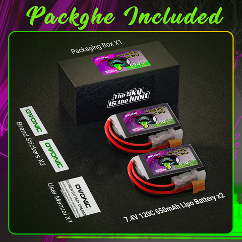 2×Ovonic Rebel 2.0 120C 2S 650mah Lipo Battery 7.4V Pack with XT30 Plug