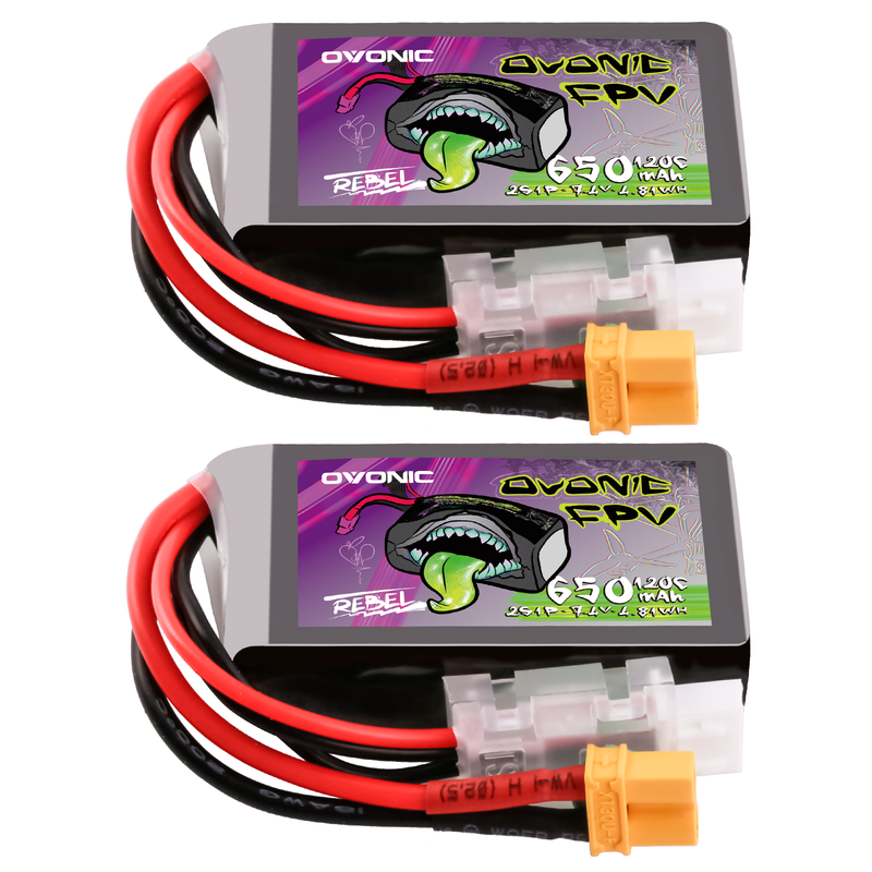 2×Ovonic Rebel 2.0 120C 2S 650mah Lipo Battery 7.4V Pack with XT30 Plug for Brushless 90mm to 130mm FPV Racing Drone Torrent 110 Q