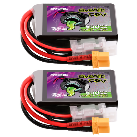 2×Ovonic Rebel 2.0 120C 2S 650mah Lipo Battery 7.4V Pack with XT30 Plug