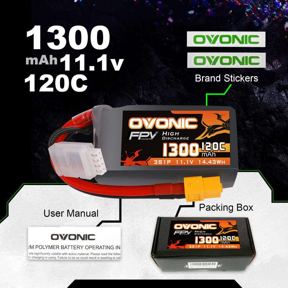 2x Ovonic 120C 3S1P 1300mAh 11.1V LiPo Battery for FPV - XT60 Plug - Ampow