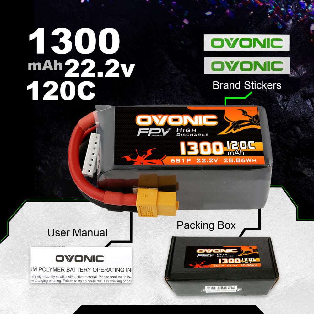 Ovonic 120C 6S 1300mAh 22.2V LiPo Battery Pack with XT60 Plug for drone