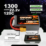 Ovonic 120C 6S 1300mAh 22.2V LiPo Battery Pack with XT60 Plug for drone