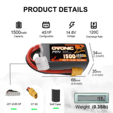 2x Ovonic 120C 4S1P 1500mAh 14.8V LiPo Battery for FPV - XT60 Plug - Ampow