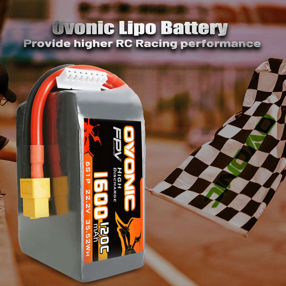 Ovonic 120C 22.2V 6S 1600mAh LiPo Battery for FPV Racing with XT60 Plug - Ampow