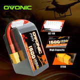 [2 Packs] Ovonic 120C 22.2V 6S 1600mAh LiPo Battery for FPV Racing with XT60 Plug - Ampow