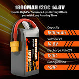 [2 Packs] Ovonic 120C 4S 1800mAh 14.8V LiPo Battery Pack for FPV Racing with XT60 Plug - Ampow