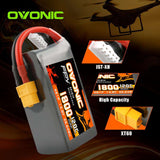 [2 Packs] Ovonic 120C 4S 1800mAh 14.8V LiPo Battery Pack for FPV Racing with XT60 Plug - Ampow