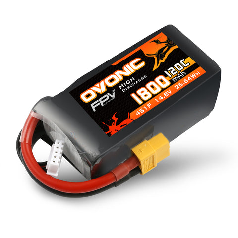 Ovonic 120C 4S 1800mAh 14.8V LiPo Battery Pack for FPV Racing with XT60 Plug for 5-6 inch Racing Drones Freestyle Long-Range FPV