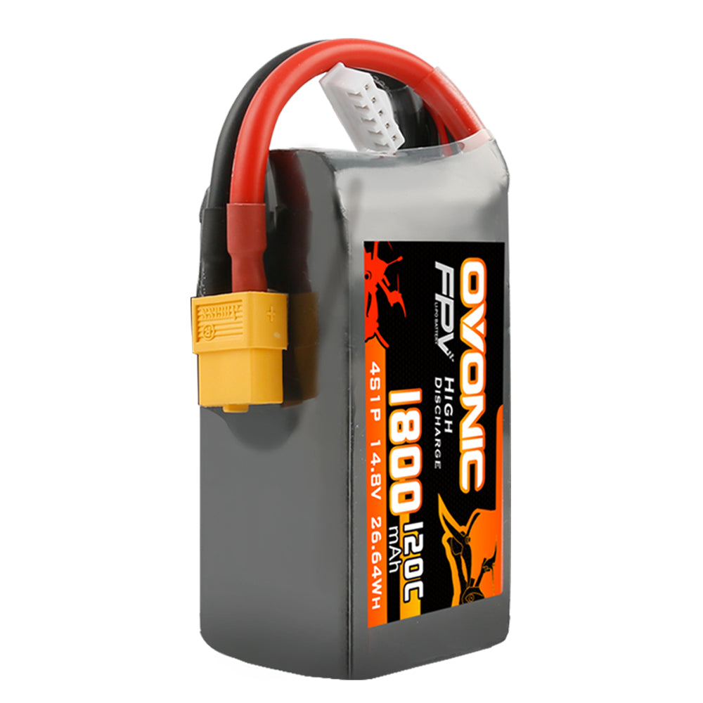 Ovonic 120C 4S 1800mAh 14.8V LiPo Battery Pack for FPV Racing with XT60 Plug - Ampow