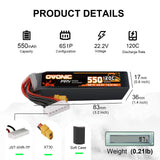 2×Ovonic 120C 6S 550mAh LiPo Battery 22.2V for cinewhoop