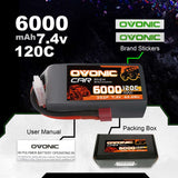 Ovonic 120C 2S2P 6000mAh 7.4V LiPo Battery for RC Car - Deans Plug