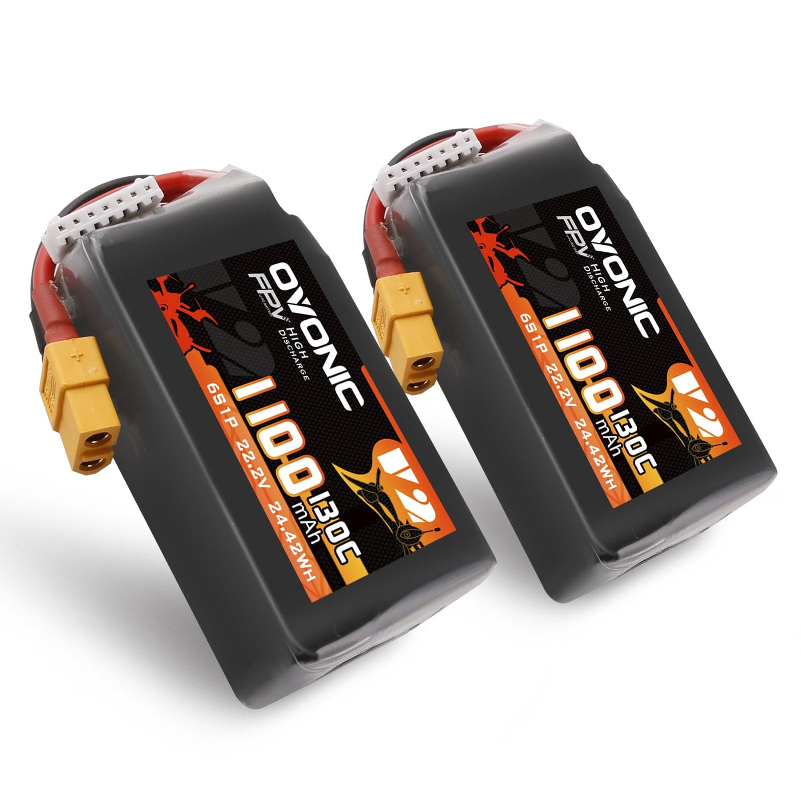 2x Ovonic 130C 6S 1100mah Lipo Battery 22.2V Pack with XT60 Plug for FPV freestyle