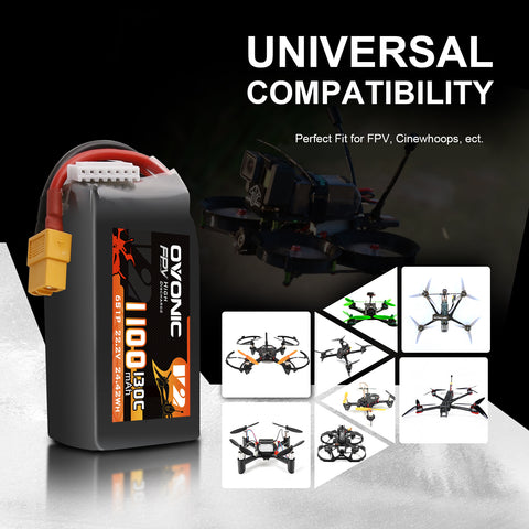 4x Ovonic 130C 6S 1100mah Lipo Battery 22.2V Pack with XT60 Plug for FPV Racing Drone Freestyle 5-6 inche Drone Long Range FPV Drone