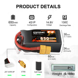 Ovonic 130C 650mAh 4S LiPo Battery 14.8V with XT60 Plug for FPV quad