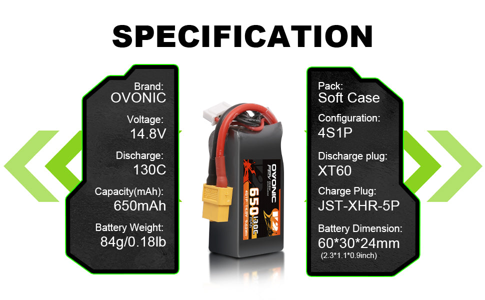 Ovonic 130C 650mAh 4S LiPo Battery 14.8V with XT60 Plug for RC