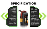 4x Ovonic 130C 4S 850mah Lipo Battery 14.8V Pack with XT60 Plug for 4 inch fpv quad
