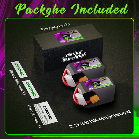 2×Ovonic Rebel 2.0 6S Lipo Battery 1550mAh 6S1P 150C 22.2V FPV LiPo Battery with XT60 Plug for FPV Racing Freestyle 5-6 inch quad Long Range Drone