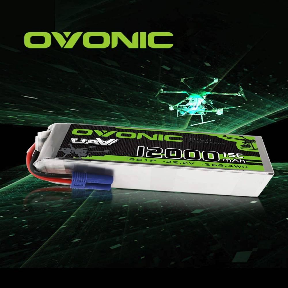 Ovonic 12000mAh 22.2V 6S 15C Lipo Battery with EC5 Plug for UAV Drone - Ampow