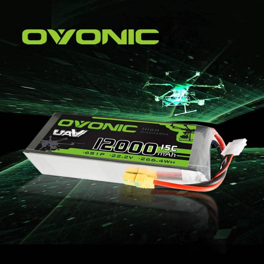 Ovonic 12000mAh 22.2V 6S 15C Lipo Battery with XT90 Plug for UAV Drone - Ampow