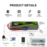 Ovonic 3000mAh 4S 14.8V 35C Lipo Battery Pack with EC3 Plug for drone