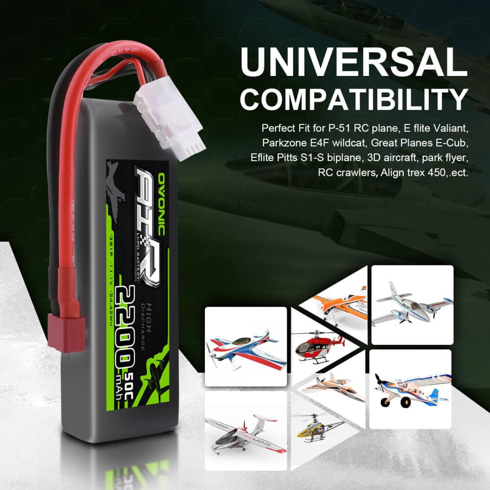 2×Ovonic 50C 3S 11.1V 2200mah Lipo Battery Pack with Deans Plug for RC airplane