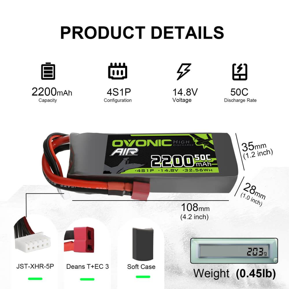 Ovonic 14.8V 2200mAh 4S 50C LiPo Battery for RC helicopters