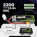 OVONIC 4S 2200mAh 14.8V 50C Lipo Battery with XT60 Plug for RC aircraft