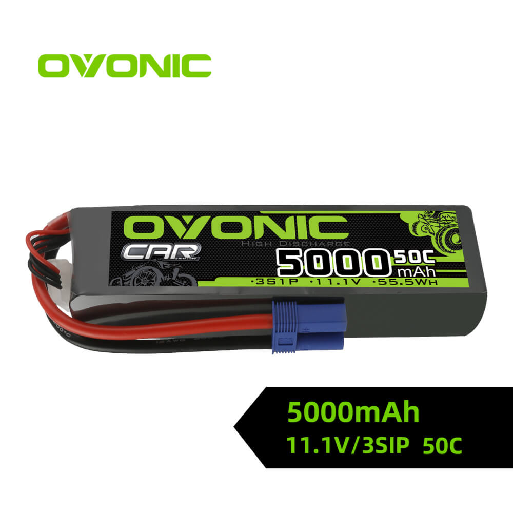 Ovonic 3S 5000mAh 50C 11.1V LiPo Battery Pack With EC5 Plug for 3s& 6s ARRMA Car - Ampow