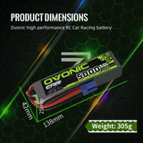 Ovonic 3S 5000mAh 50C 11.1V LiPo Battery Pack With EC5 Plug for 3s& 6s ARRMA Car - Ampow