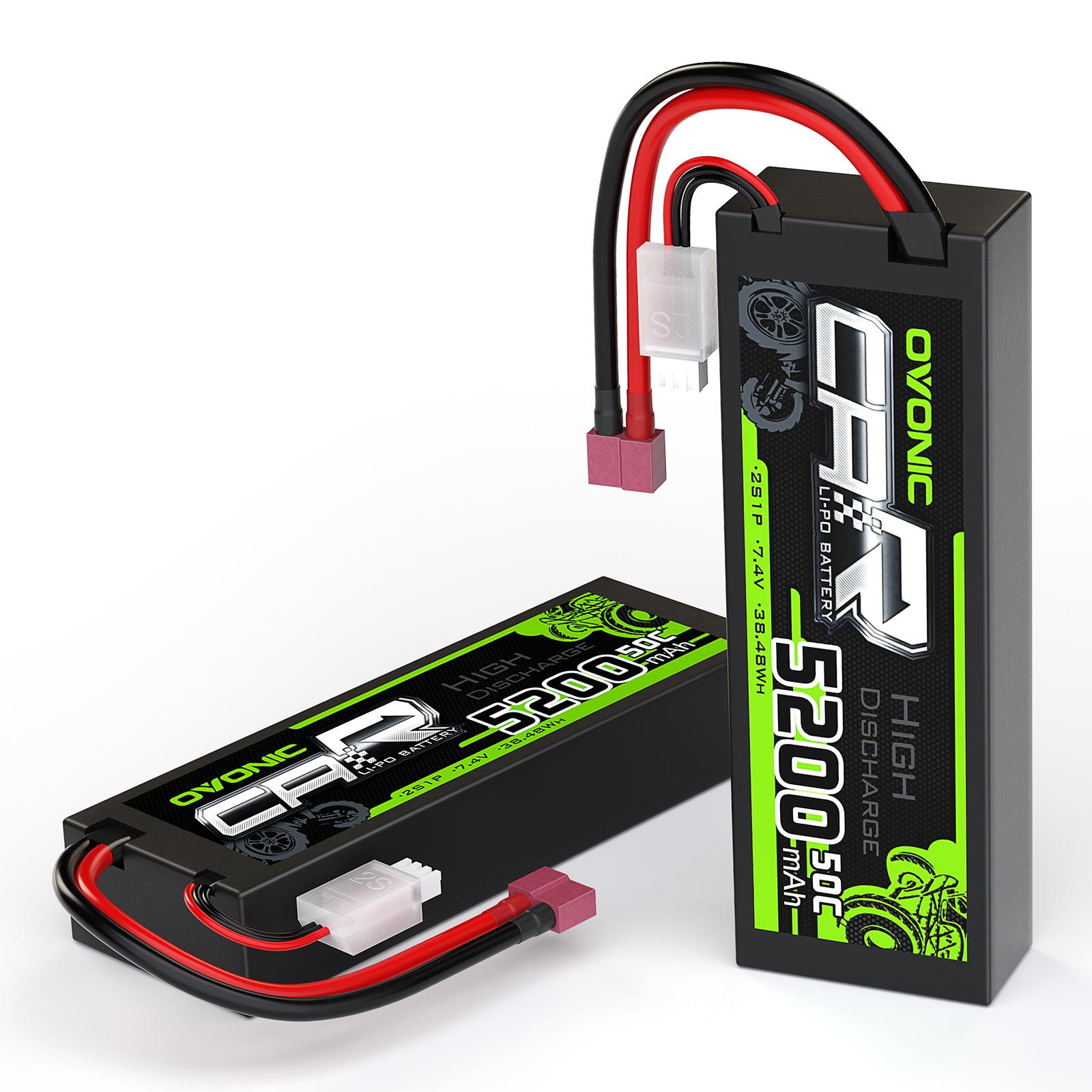 2×Ovonic 50C 2S 5200mAh LiPo Battery 7.4V Hardcase Deans Plug for RC – Ampow