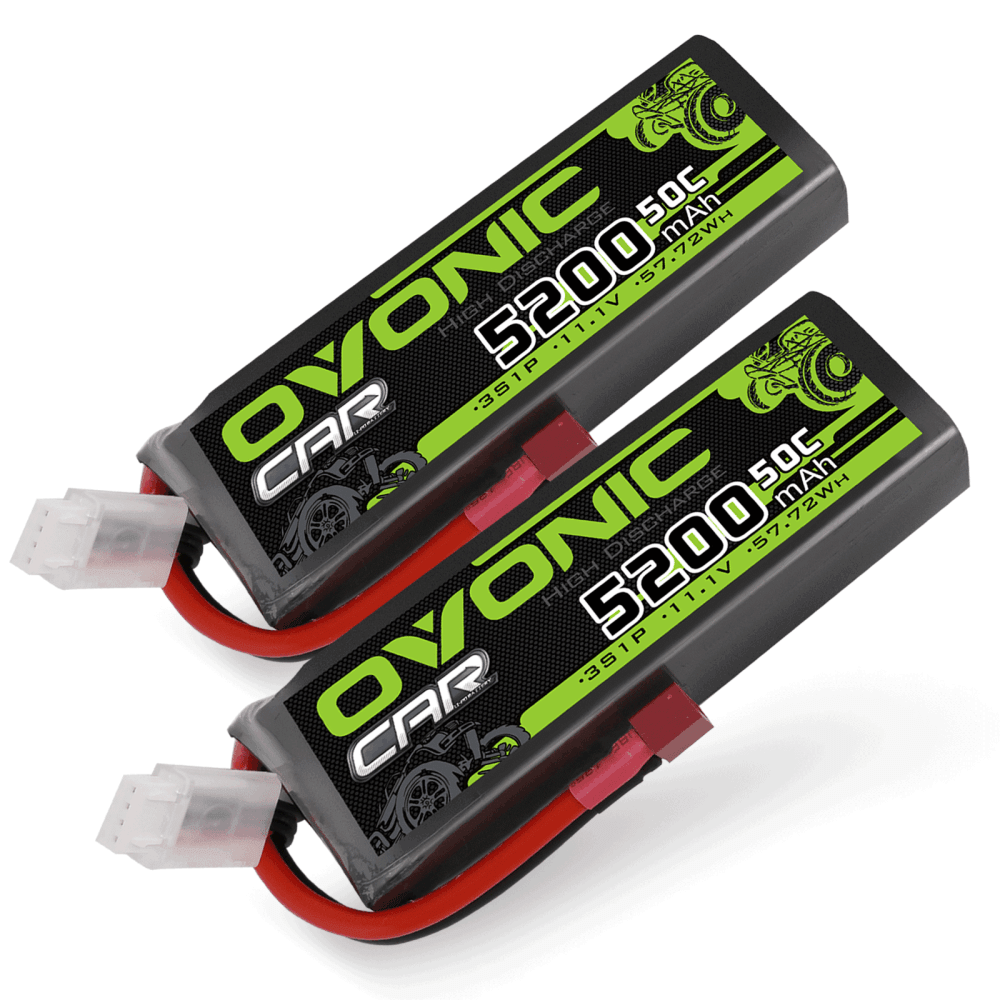 2x Ovonic 50C 3S1P 5200mAh 11.1V LiPo Battery for RC Car - XT60 Plug - Ampow