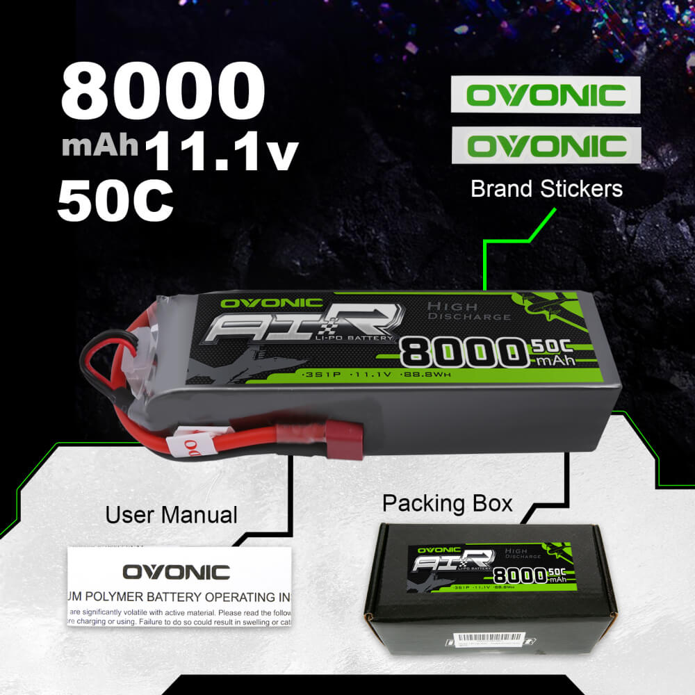 OVONIC 8000mAh 3S 11.1V 50C Lipo Battery with Deans/T Plug for RC drone