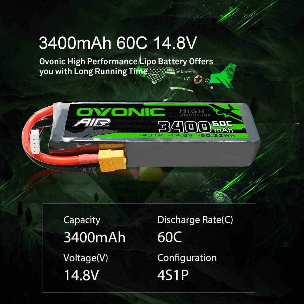 Ovonic 60C 4S 3400mAh 14.8V LiPo Battery for RC 1/8 car